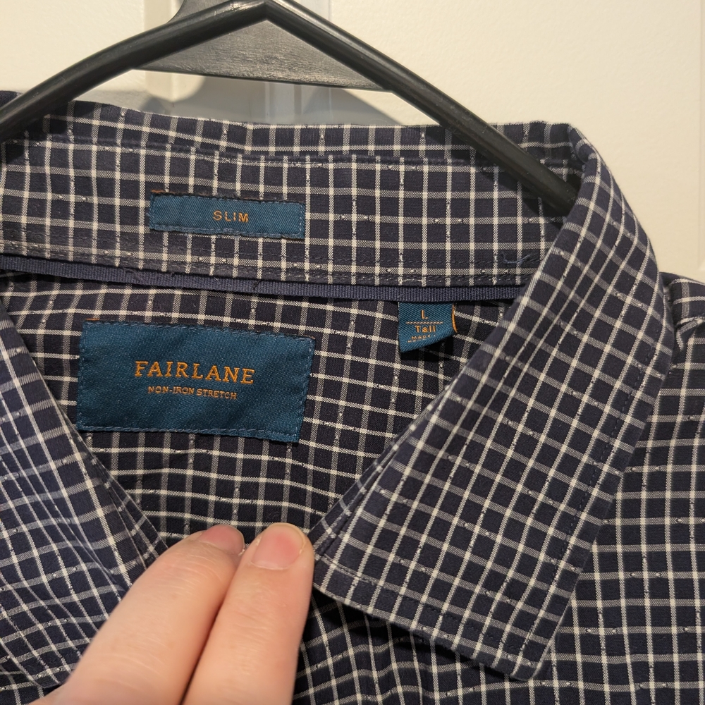 Fairlane Slim Fit Navy Windowpane Dress Shirt